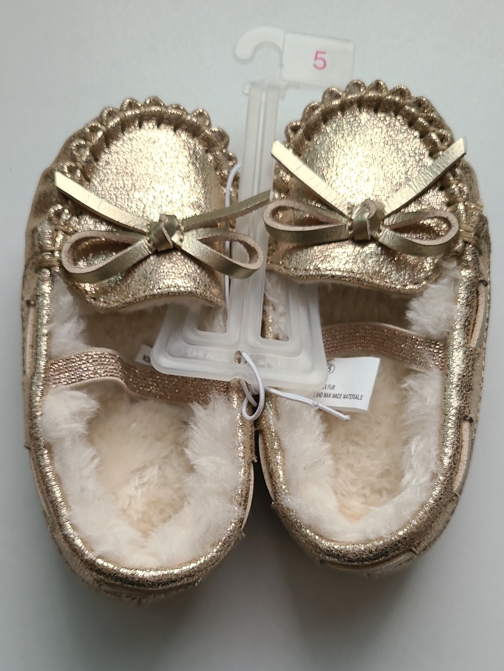 Champagne Gold Bow Lined Moccasin Shoes Toddler